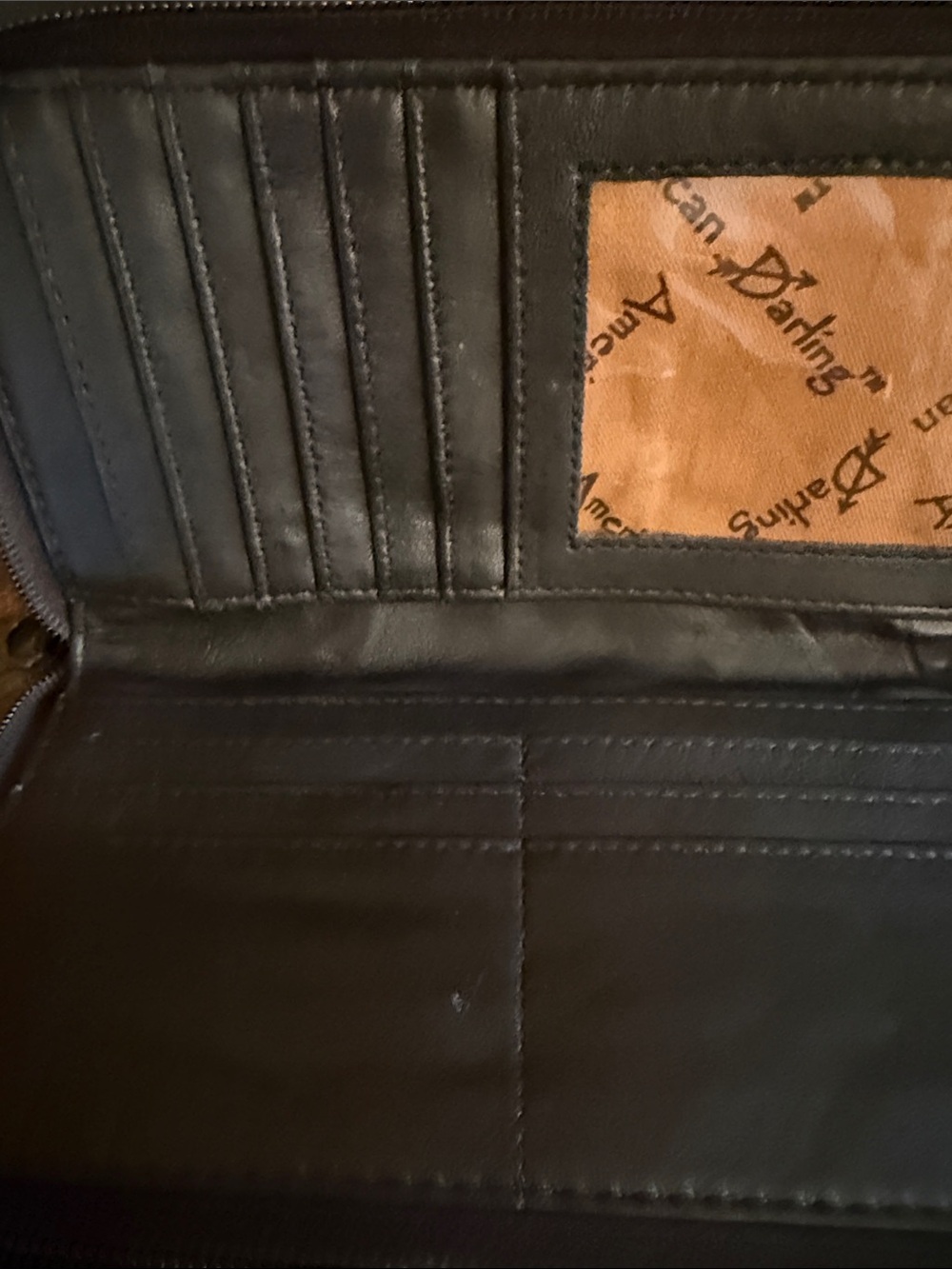 American Darling Black Quilted Wallet with Tan Hand-Tooled Floral Trim - Picture 3 of 10